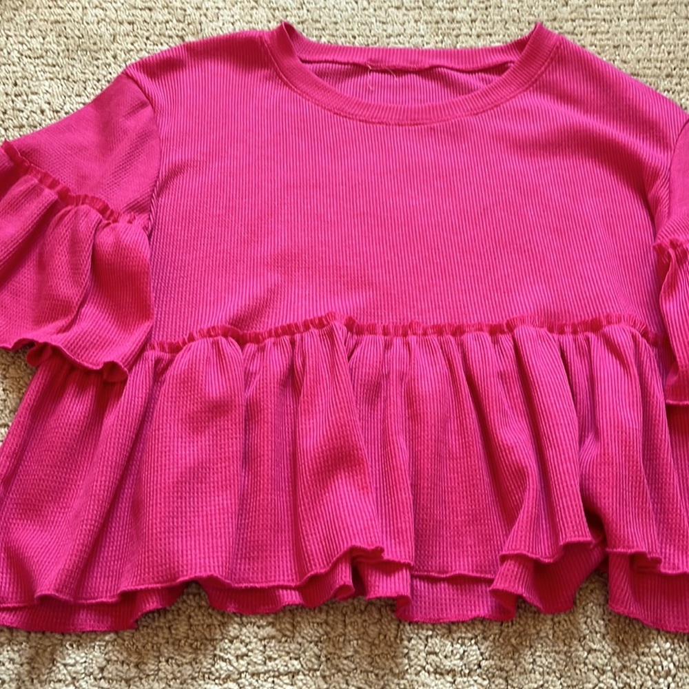 Altar’d state pink ruffled short sleeve shirt
